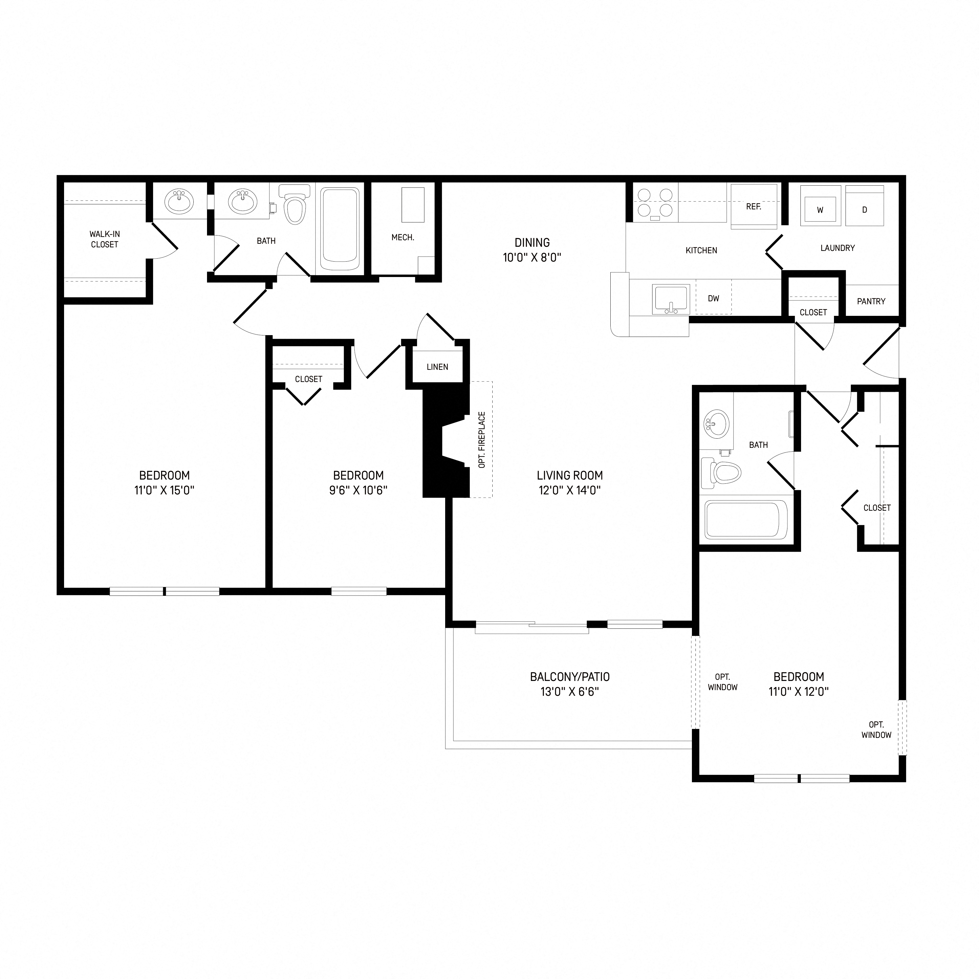 Floorplan for Apartment #39-101, 3 bedroom unit at Halstead Reston